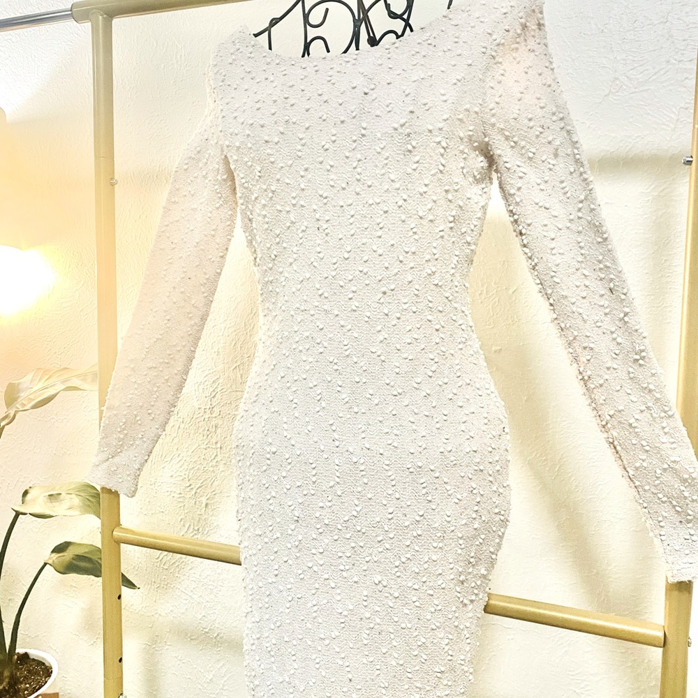 White boucle body con dress